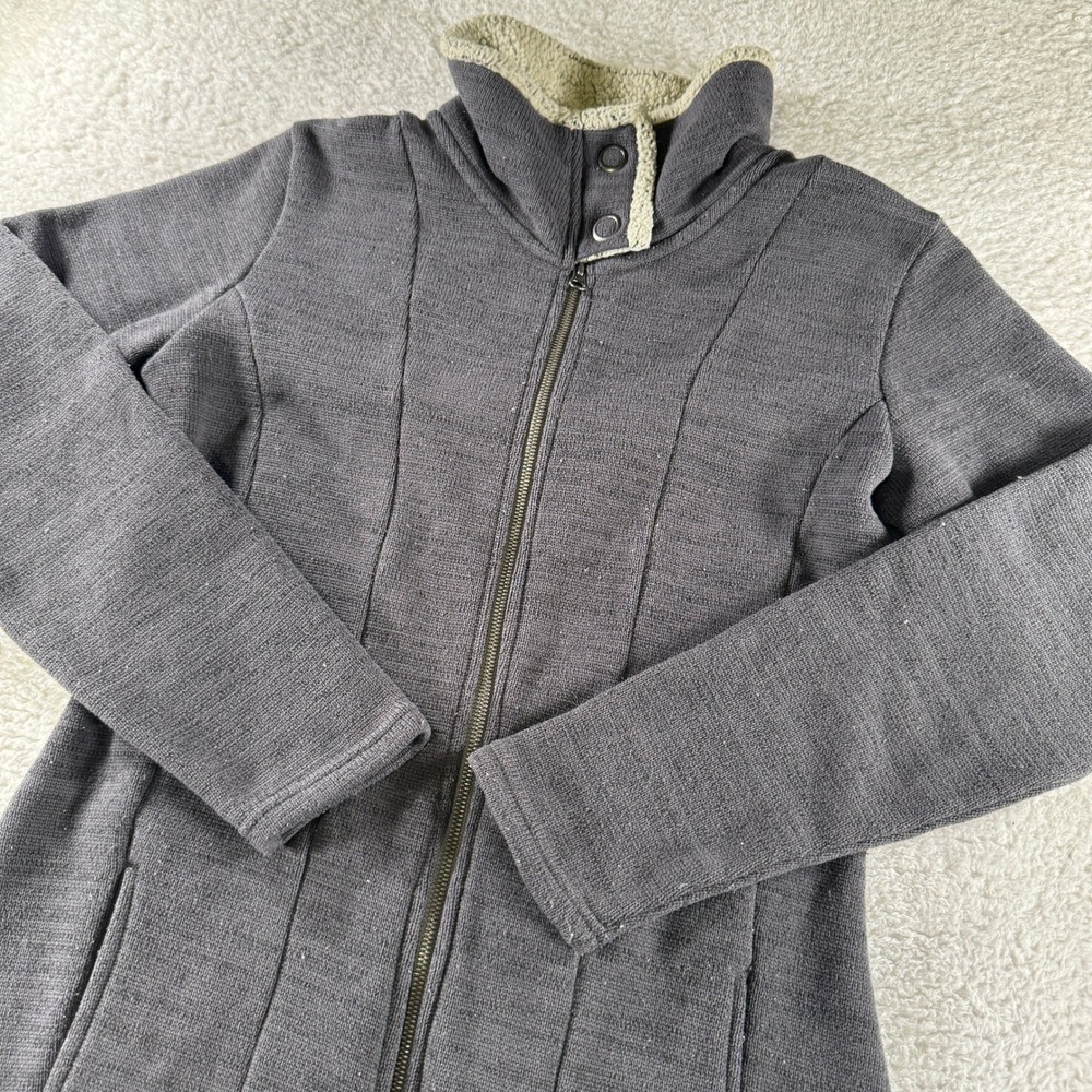 Kuhl Fleece Jacket Womens M Gray Full Zip Long Sweatshirt Sherpa‎ Collar Pockets